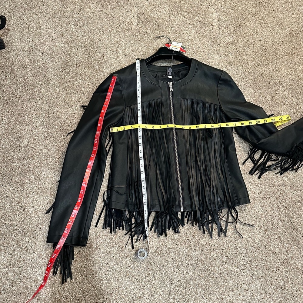 BNWT soft pleather black INC jacket with gorgeous real leather fringe. - Picture 10 of 10